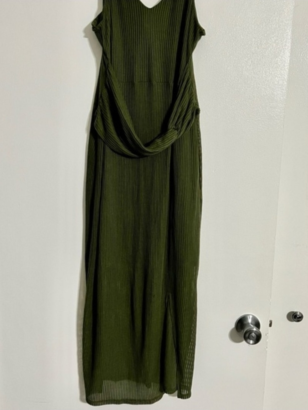Express Olive Green Ribbed Midi Dress
